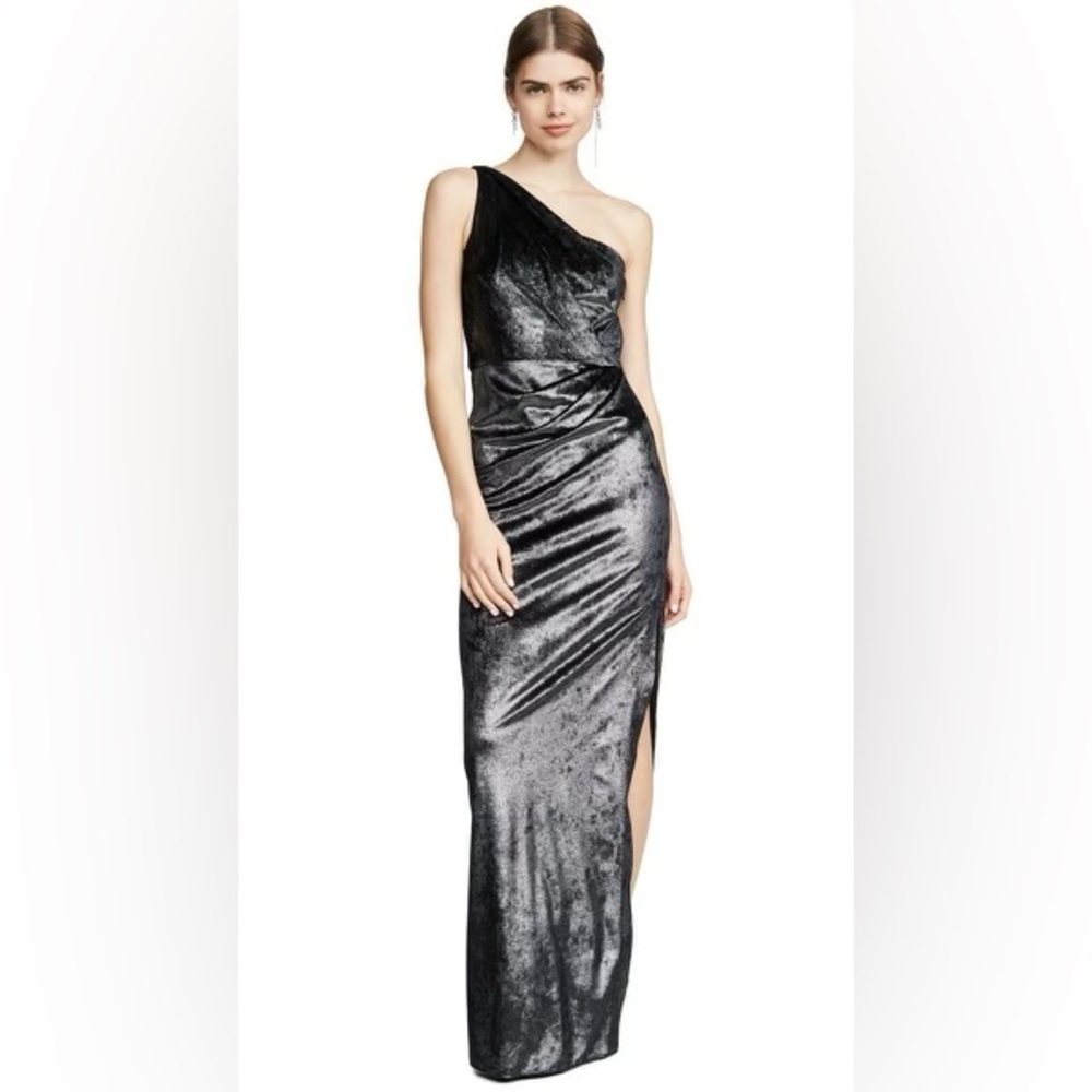 Marchesa Notte One Shoulder Draped Gown Color: Gunmetal (Size 4) - NWT